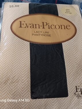 Evan Picone Black Lacy Lini Pantyhose Medium Vintage